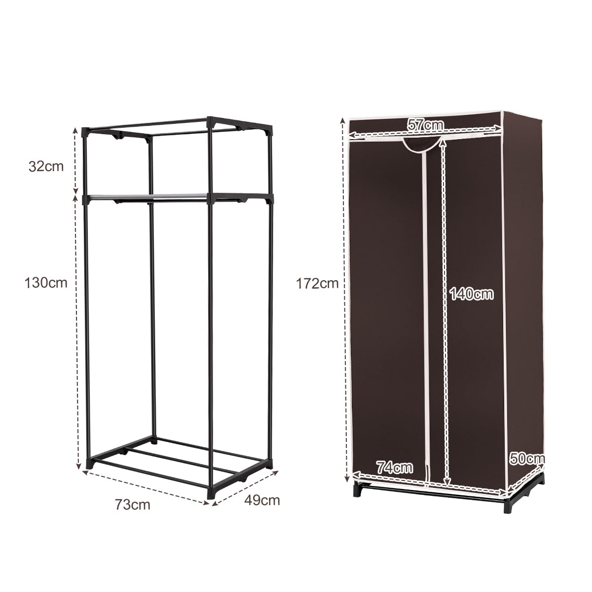 HOMASIS Armario de Tela Plegable y ahorrador de Espacio con Funda guardapolvo, Armario Plegable con Cremallera, Muebles de habitación para Dormitorio, baño, salón, 74 x 50 x 172 cm (Marrón)
