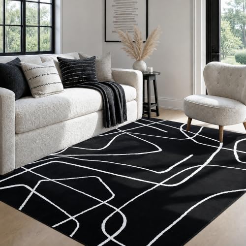 YIHOUSE 5x7 Washable Modern Abstract Black White Area Rug