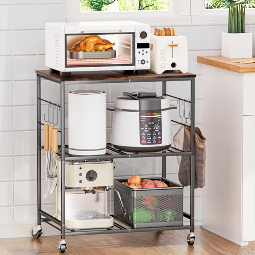Image of Abiglifty 3-Tier Rolling Kitchen Cart, Microwave Cart with Lockable Wheels, Kitchen Utility Cart, Mobile Microwave Stand with Storage for Living Room, Office, Balcony, Bathroom, Black