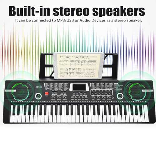 Image of 61 Key Keyboard Piano, Portable Electronic Keyboard Piano for Beginners with Speakers, Microphone, Sheet Music Stand, 100 Voices, 100 Rhythms, Digital Music Keyboard Built-In Speakers