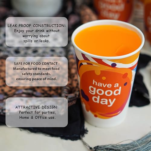 Image of PARICOTT 300ml - 200 Cups | Good Day Printed Paper Cups | Disposable Use & Throw Glasses for Tea, Coffee, Juice, Water, Wine, Cocktail, Party, Events, Wedding, Travel - Eco-Friendly