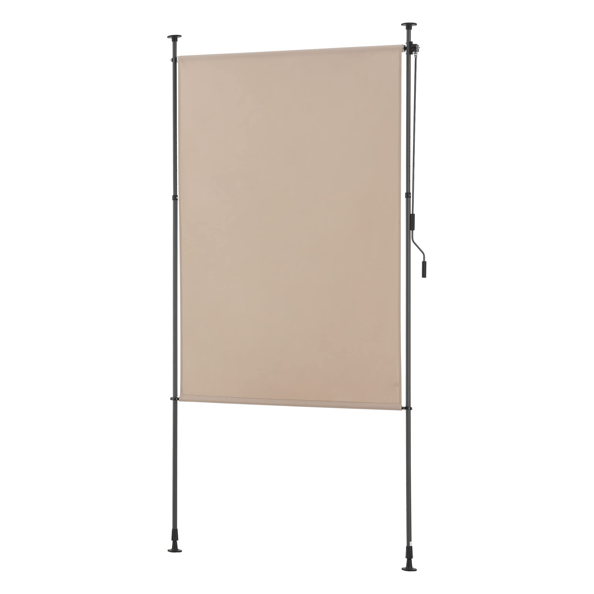Store Extérieur aux Barres Téléscopiques sans Perçage pour Terrasse Brise-Vue Solide à Manivelle Polyester Aluminium Acier 104 x 270 x 310 cm Sable