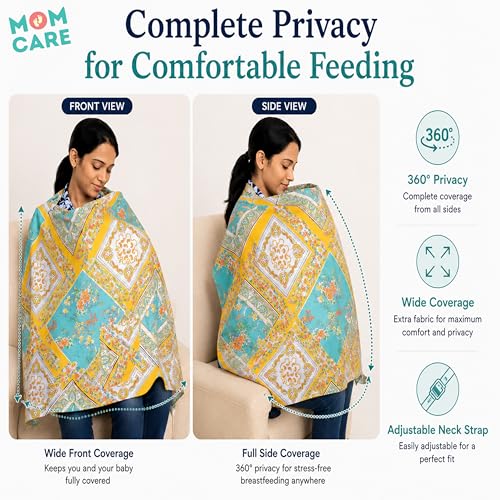 Image of MOM CARE Cotton Nursing Cover for Breastfeeding | Feeding Apron for Baby Feeding Privacy Cover | Adjustable Breastfeeding Cover for Moms | Stroller & Car Seat Cover | Multicolor