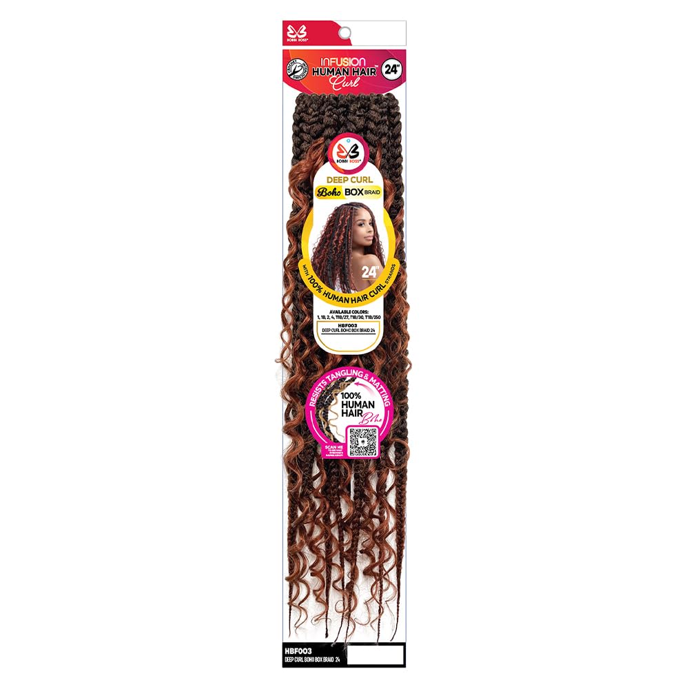 Bobbi Boss Infusion Human Hair Curl Crochet Braid DEEP CURL BOHO BOX BRAID 24" (1-Pack, 2 Dark Brown) 1-Pack 2 Dark Brown