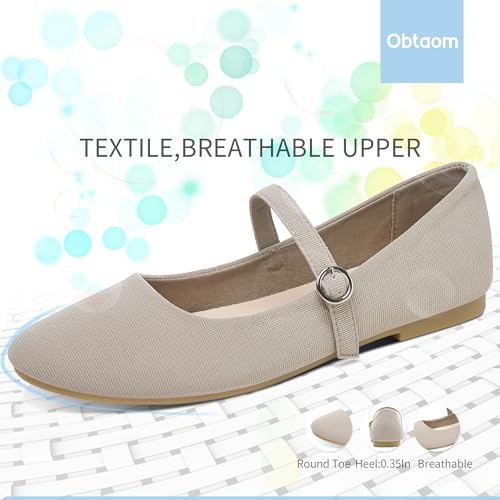 Image of Obtaom Mary Jane Flat Shoes Round Toe Ballet Flats for Women Dressy Fabric Business Flats Comfortable Classic Strap Flats for Office