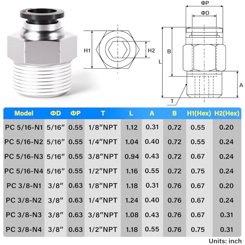 Image of TAILONZ 3 /8 inch Tube OD x 1 /2 inch NPT Male Straight Push to Connect Fitting 10pcs