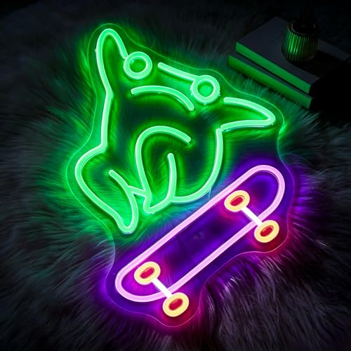 Image of Skateboard Frog Neon Sign for Wall Decor Light Up Sign Led Signs for Room Party Home Wall Decor USB Powered