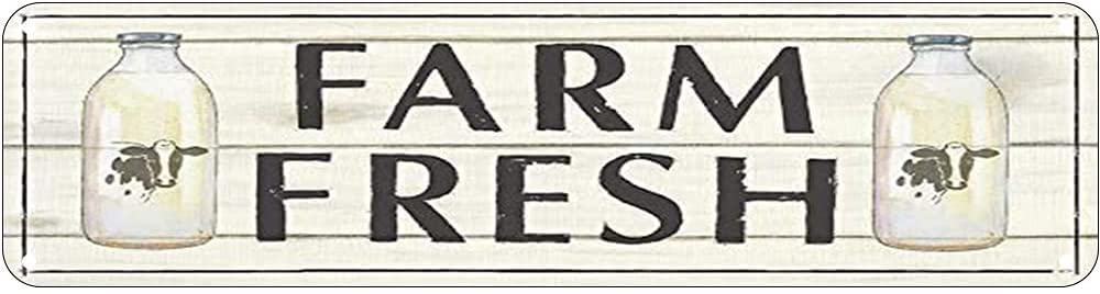 Farm Fresh Milk Retro Tin Signs Aluminum Metal Sign for Kitchen Home Garden Wall Bar Cafe Decor 4x16 Inch