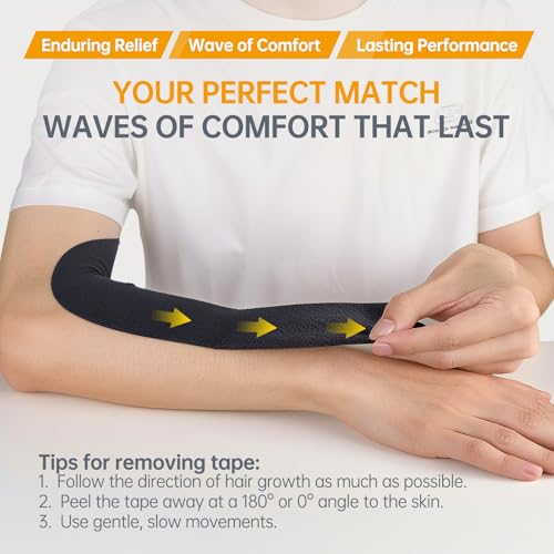 Image of Dimora Kinesiology Tape, 80 Count Precut Strips 4 Rolls, Original Cotton, 10 inch Elastic Athletic Tape for Muscle Pain Relief and Joint Support, Black (Pack of 2)
