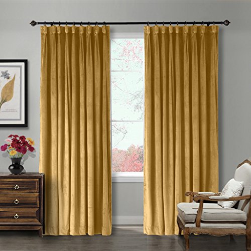 Chadmade Goblet 100W X 96L Blackout Lined Velvet Curtain Drapery Panel For Traverse Rod Or Track, Living Room Bedroom Meetingroom Club Theater Patio Door (1 Panel), Wheat, Leon Collection #TOP1