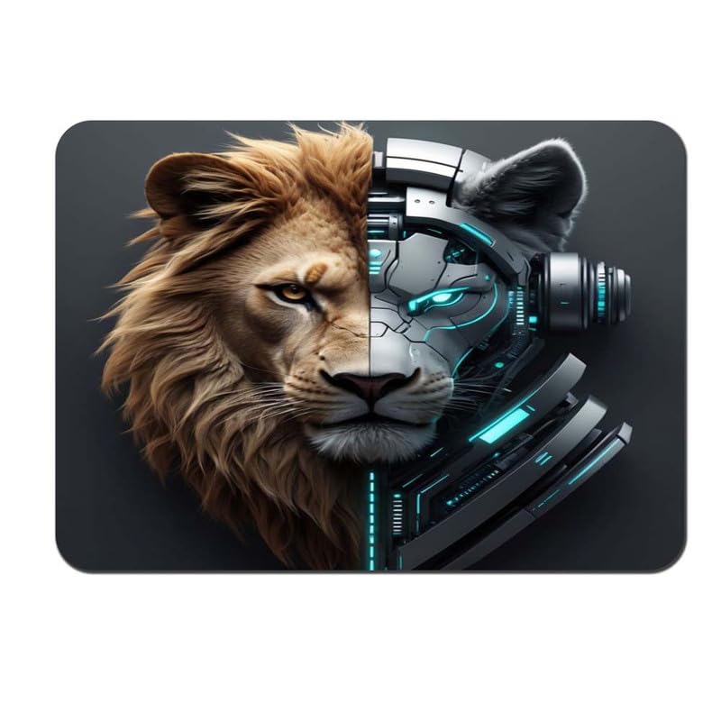 Image of Shivor Gaming Mouse Mat | Cyber Lion Split Printed Design | Nature Meets Tech Artwork Theme | Smooth Precision Control Surface | Non Slip Rubber Base Stability | Compatible with Laser Optical Mice