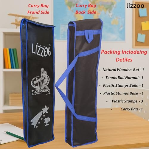 Image of Full Size Kids Beginner Cricket Kit with Natural Wooden Bat | Complete Cricket Set for Boys & Girls (5-10 Years) | Bat, Ball & Wickets | Outdoor Sports Toy |Birthday Gift for Kids