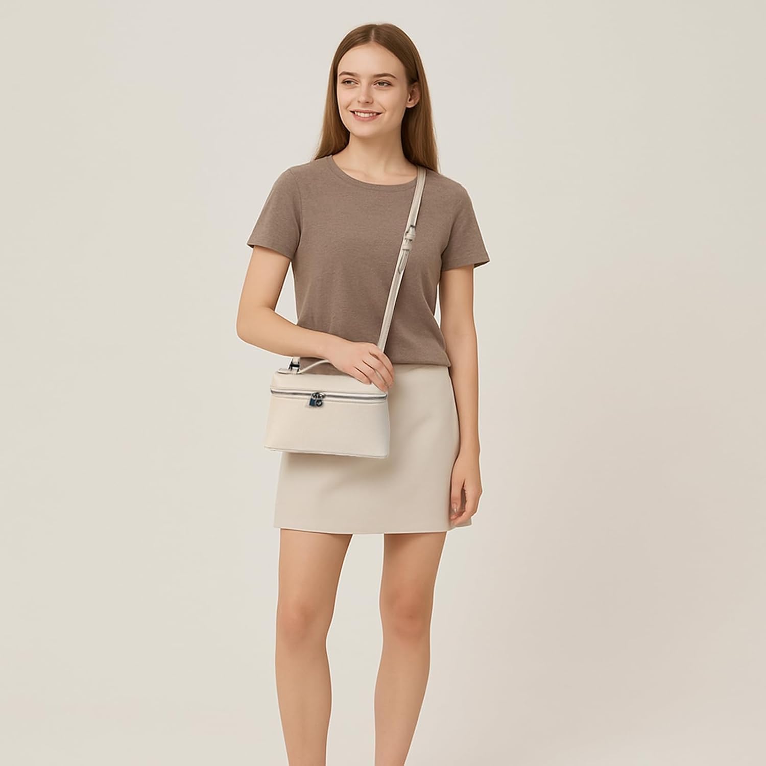 Eiyye Mini Purse Crossbody Bag for Women Genuine Leather Small Handbag with Top Handle Cream Purse for Daily Travel and Evening Outfits - Image 3