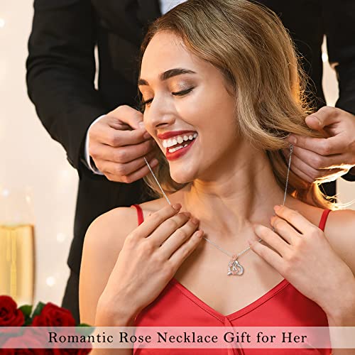 Rose Heart Initial Necklaces for Girlfriend Trendy Letter Love Pendant Silver Necklace Wife Birthday Jewelry Gifts2