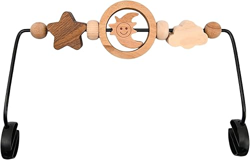 Barra de juguete de actividad de madera natural para bebé Bjorn Bouncer, juguetes colgantes de luna sonriente giratoria de 360 para asiento de