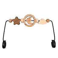 Natural Wooden Activity Toy Bar for Baby Bjorn Bouncer, 360° Rotating Smiling Moon Hanging Toys for Infant Car Seat & Stroller, Sensory Development Toy 0-12 Months