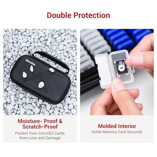Image of EVA PU Micro SD Card Case with 60 Individual Plastic TF Card Holders - Water-Resistant, Anti-Shock Carrying Organizer with Handle & Label