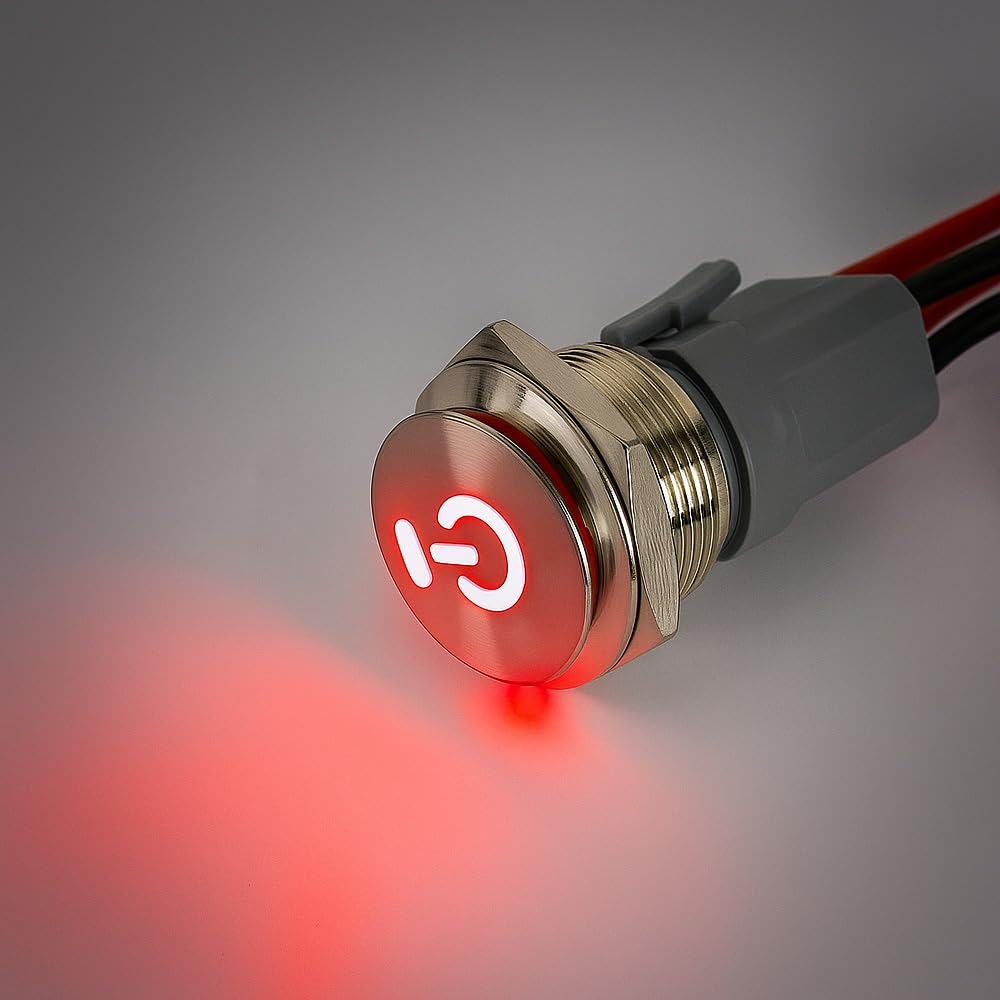 Guuzi Wodoodporny Okrągły Przełącznik Kołyskowy ze Stali Nierdzewnej 22mm WŁ. WYŁ. 4-Pinowy Podświetlany Kolankowa Przełącz z Czerwona LED 230V/10A