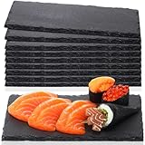 Zopeal 10 Pcs 8.7" x 4.7" Black Slate Charcuterie Boards Charcuterie Stone Plates with Natural Edge Slate Cheese Tray Serving Stone Board for Kitchen Dining Party Meat Fruits Display Chalkboard