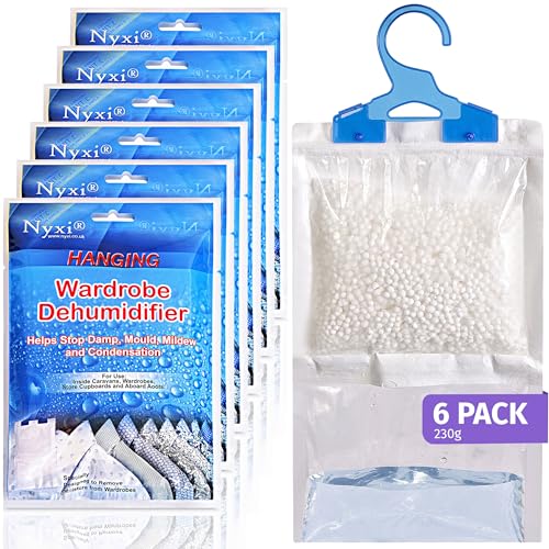 Set of 6 Hanging Interior Wardrobe Dehumidifier - 230g Each Bag - Ideal to stop damp & condensation- For Wardrobe Home Kitchen Garage Bedroom Caravan Office Basement etc