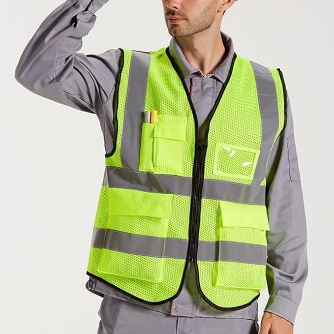 Image of uniformer Premium Safety Jacket for Men and Women | Reflective High Visibility | Ideal Unisex Safety Jacket for Civil Engineer | Used in Airport, Construction, Traffic