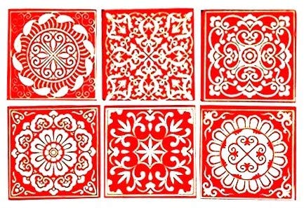 Shiv Kripa Blue Pottery Home Decorative Tabletop Interior Exterior Flooring Wall Kitchen Washroom Tile Mural Panel Luxury Tiles 4 * 4 inch Pack of 6 Tiles (Red & White)-image-23