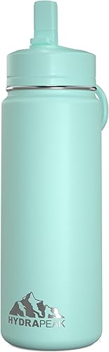 Hydrapeak Mini botella de agua para niños de 20 onzas con tapa con pajilla, doble pared de acero inoxidable, a prueba de fugas y derrames, fría