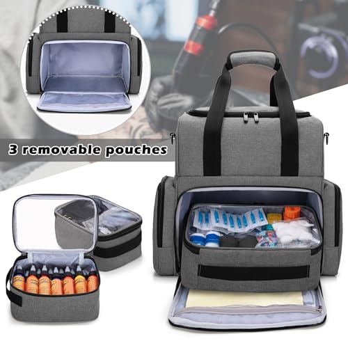 BAFASO Large Tattoo Case with 3 Inner Removable Pouches, Tattoo Travel Case for Large Tattoo Stencil Printer and Tattoo Supplies (Bag Only), Gray (Patented - Thumbnail 3