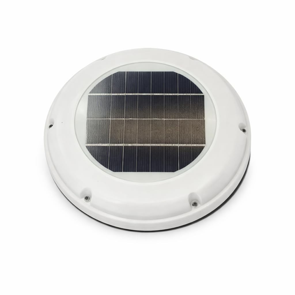 CR-MOESANCO® Extractor Aire Solar Caravana Autocaravana 100 m³/h Máx, Panel Solar 2,5W, Instalación Techo o Pared, ABS
