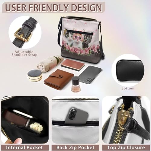 Image of Leather Women Crossbody Hobo Bag Satchel Purse Handbag with Adjustable Shoulder Strap and Zipper Pockets