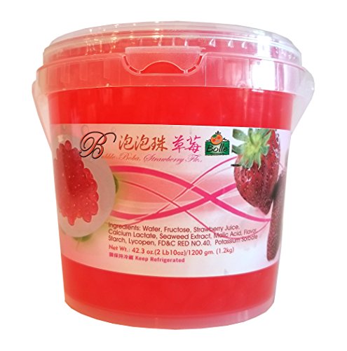 Bolle Popping Boba Pearls Bubble Tea, Ice Cream or Yogurt Topping 42.3 Oz. (Strawberry)