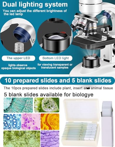 Image of Trinocular Microscope 40X-5000X Magnification, Microscope for Adults, Laboratory Grade with Dual Mechanical Stage and HD USB Camera Microscope