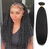 Human Braiding Hair Extension Kinky Straight Bulk Human Hair 22 Inch 2 Bundles 100g/Bundle Wet and Wavy Yaki Straight Bulk Hair Extensions for Black Women (1B）