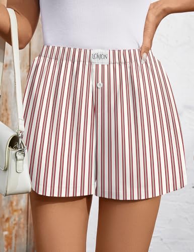 Image of LOMON Womens Boxer Shorts Casual Summer 2026 Pajama Lounge Sleep Pj Gingham Plaid Shorts Y2K Beach Bottoms