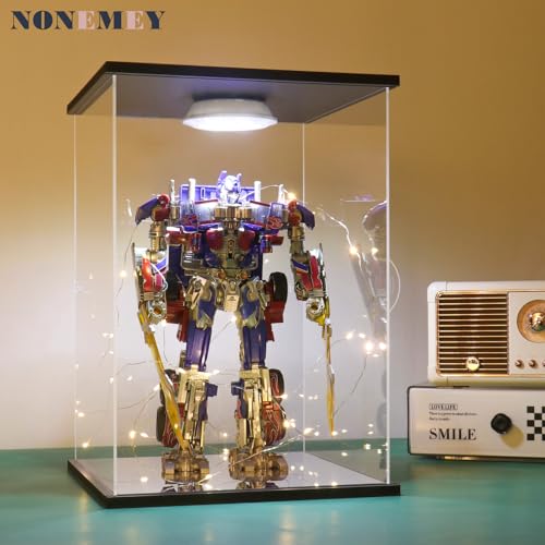 NONEMEY Clear Acrylic Display Case with Remote Control Light for 400% Pop Mart，Dustproof Model Showcase Organizer Box, Display Case for Collectibles (9.8x9.8x13.8inch,25x25x35cm) by NONEMEY - Image 2
