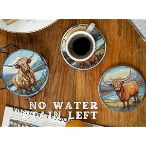 Highland Cow Gifts for Women, Scottish Cow Gifts, 6 PCS Ceramic Coasters, Absorbent with Cork Base, Home Decor for Family, Housewarming, Thanksgiving, Birthday, Christmas Highland Cow Gifts for Women Scottish Cow Gifts 6 PCS Ceramic Coasters Absorbent with Cork Base Home Decor for Family Housewarming Thanksgiving Birthday Christmas