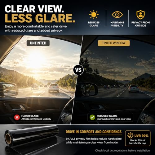 Image of Car Window Tint Film 35% VLT, 24 inch in x 30' FT UVR 99% Heat& UV Block, Scratch Resistant, undisturbed Signal, Privacy Film for Windshield, Professional Auto Car Tint Roll