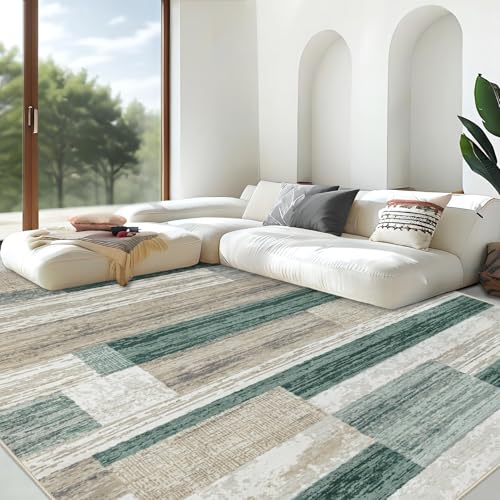 Image of Area Rug for Living Room 9x12: Large Washable Boho Moroccan Rugs Geometric Neutral Rug, Non-Slip Foldable Morden Farmhouse Indoor Floor Carpet for Bedroom Dining Table Home (Green,9'x12')