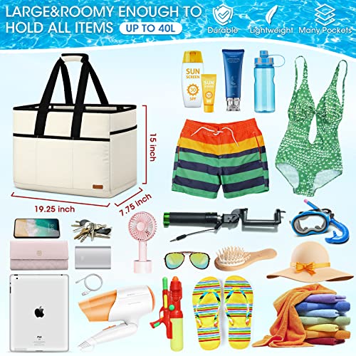 Lubardy Beach Bag for Women Large Beach Bags Waterproof Sandproof with Bottom Board Beach Tote Bag for Work/Travel/Swim/Pool (Large-40L-Beige)3