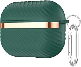 فكرة Fekra Luxury Silicone Protect Case Chrome Cover For Apple AirPods Pro/AirPods Pro 2 Wireless Earphone Metal Hook (Dark Green)