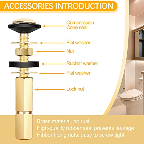 4 Pack Toilet Tank To Bowl Bolt Kit, Stainless Steel And Brass Plated Heavy Duty Toilet Bolts Rustproof Bolt Nut Washer With Long Nuts Double Rubber Washers For Toilet Tank Bolts And Seat Screws #TOP3