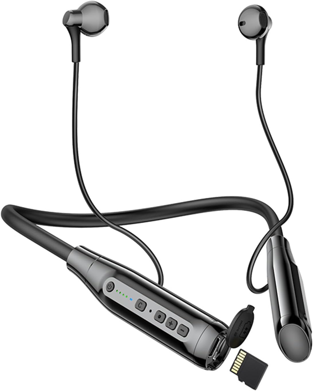 Wireless Bluetooth Earbuds Neckband with TF Card Slot, 200H Playtime Headphones,Waterproof in-Ear Earphones with Power Display Magnetic ENC Noise Cancellation Headsets for Sports Home Office (Black)