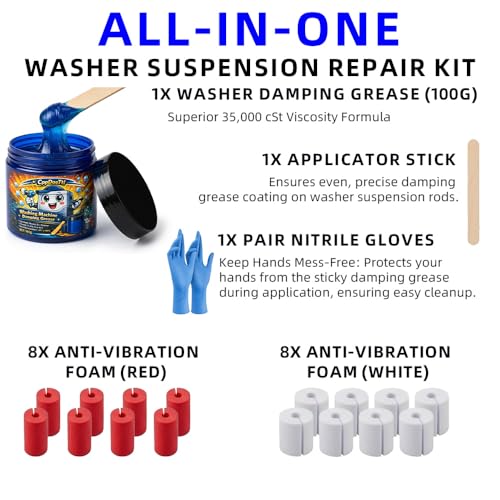 Image of 100g High-Viscosity Damping Grease for Washing Machine Suspension Rods | 35,000 cSt washer suspension rod grease with 16 red and white foam inserts for vibration, shaking, and noise control.