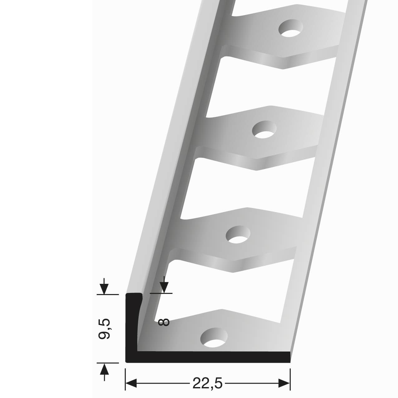 Perfil para azulejos, 9,5 x 22,5 x 2500 mm, altura del borde, 8 mm, perfil doble K, acero inoxidable, cerrado, perfil de metal, acero inoxidable mate cepillado Küberit