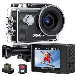 Dragon Touch 4K Action Camera 20MP Vision 3 Underwater Waterproof Camera 170° Wide Angle WiFi Sports Cam with Remote 2 Batteries and Mounting Accessories Kit