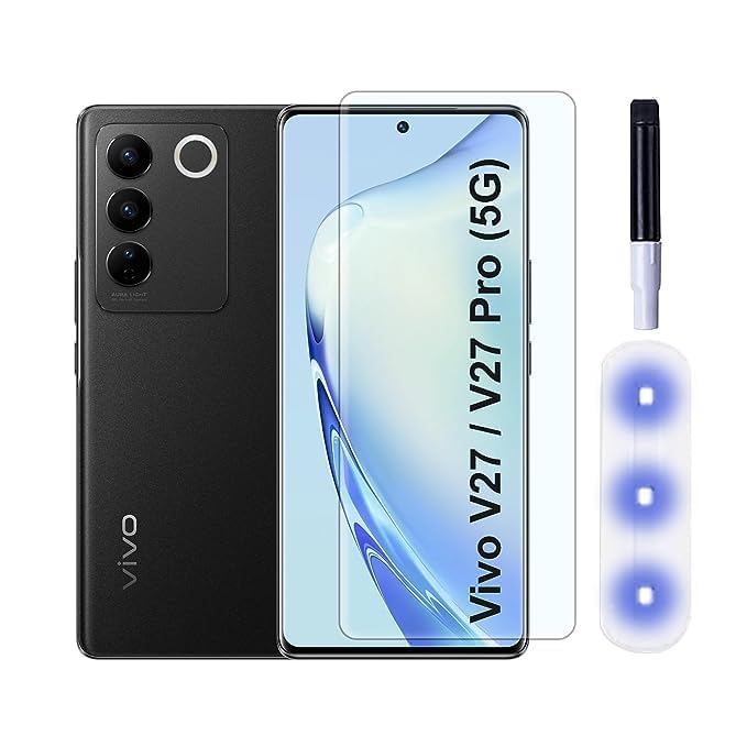 Image of Premium Tempered Glass Design for Vivo V27 Pro (3D Curved UV) Advanced Border Less Full Edge to Edge 3D Curved UV Screen Protector and Easy Installation Kit (Pack of 1) asy Installation Kit