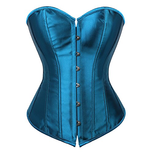Zhitunemi Women s Bustier Corset Top Sexy Lingerie Sets Peacock Blue Satin Waist Cincher