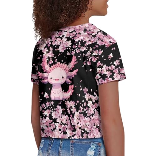 Image of Girl Crop Top Shirts for Summer Cute T Shirts Short Sleeve Tees for Kids 5-16