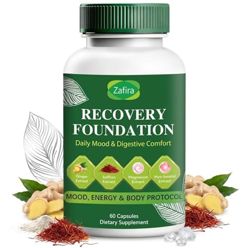 Zafira Recovery Foundation Capsules Organic Saffron Extract L-Theanine Myo-Inositol Ginger Root Magnesium Vitamins D3 B12 & C Vegan Non-GMO Daily Wellness Supplement for Men & Women 60 Count.