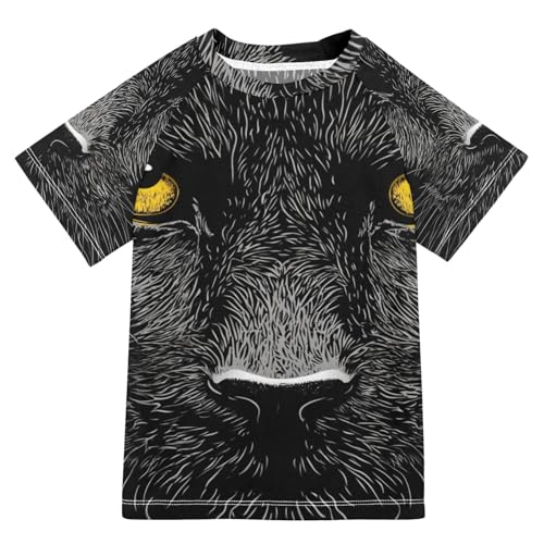 Boys Short Sleeve T-Shirts Cat Black Leopard Animal Rashguard Kids Swim Shirts Sun UPF 50+